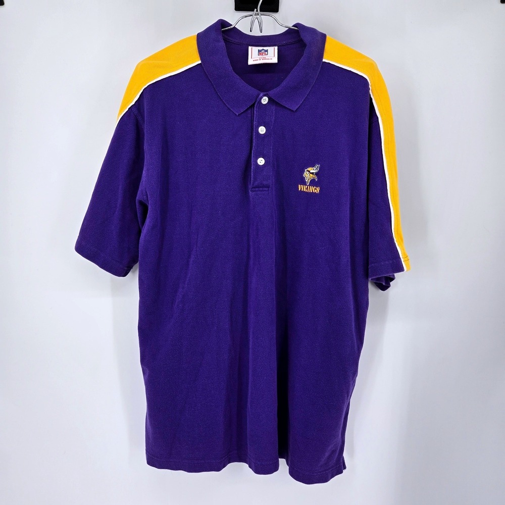 Vintage Minnesota Vikings NFL Polo Shirt Purple‎ Gold VF Imagewear Mens XL Y2K